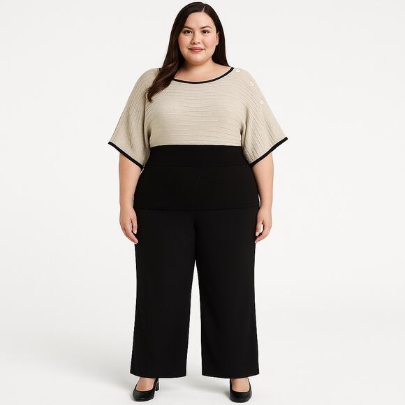 Joseph A Plus 3X Ribbed Knit Empire Waist Sweater Gray & Black Chic - Picture 1 of 6